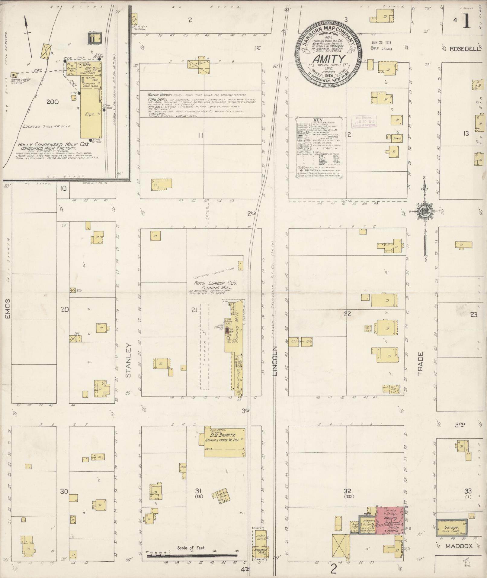 Sanborn Fire Insurance Map from Amity, Yamhill County, Oregon (1913), Sheet #0001 - Complete Map Set gallery image, historic Sanborn map, vintage wall art, Oregon Oregon