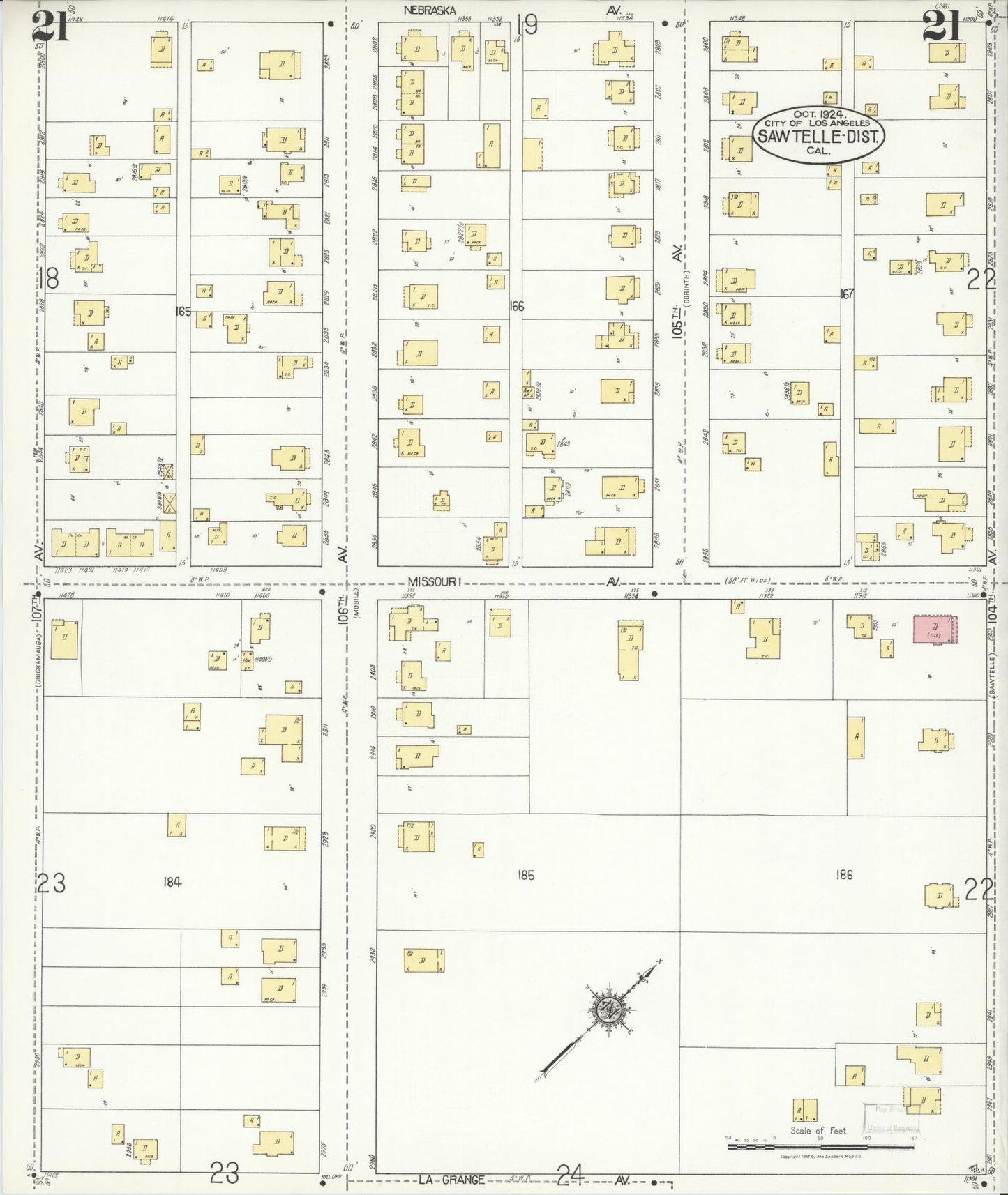 Sanborn Fire Insurance Map from Sawtelle, Los Angeles County, California (1924), Sheet #0021 - Complete Map Set gallery image, historic Sanborn map, vintage wall art, California California