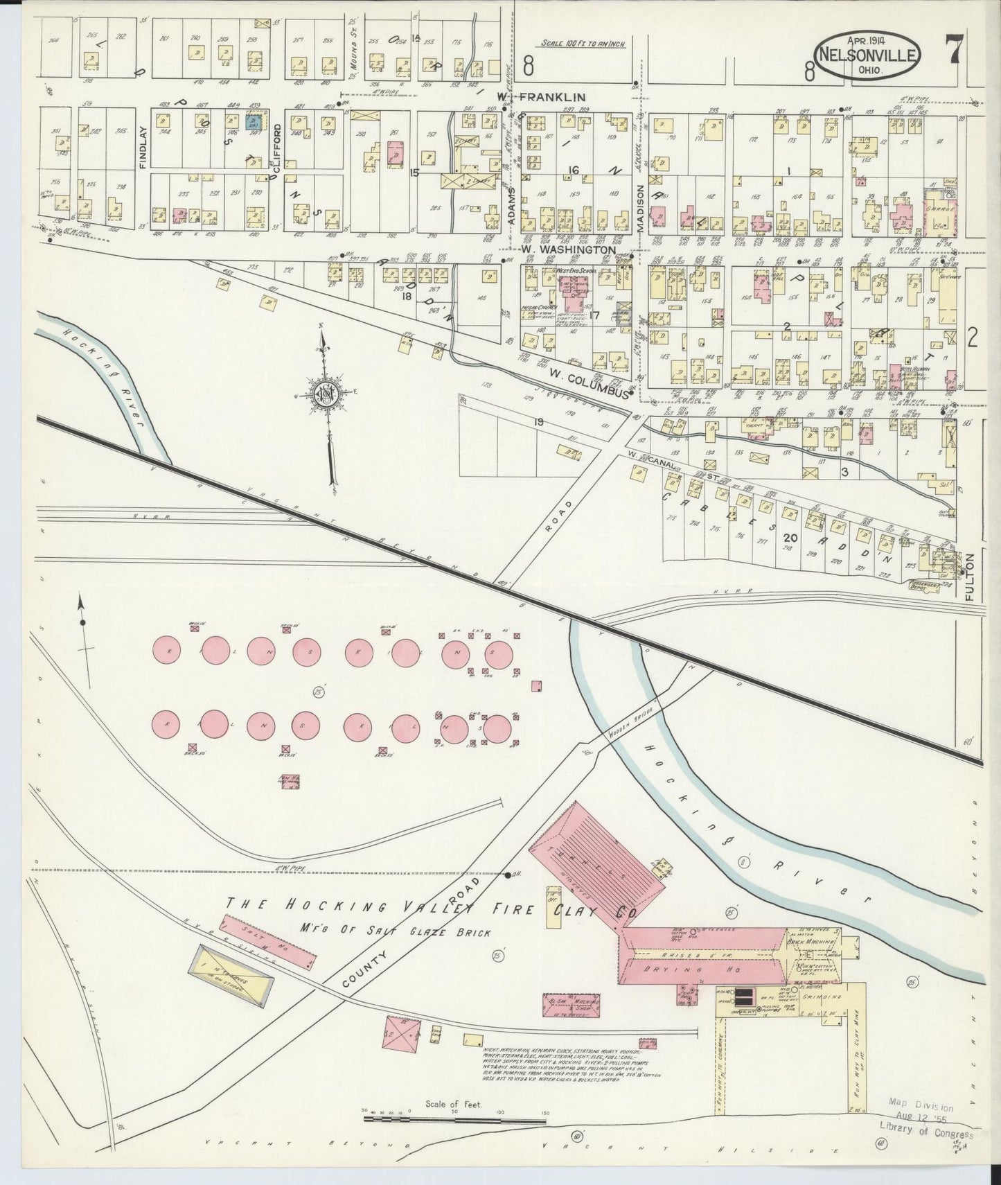 Sanborn Fire Insurance Map from Nelsonville, Athens County, Ohio (1914), Sheet #0007 - Complete Map Set gallery image, historic Sanborn map, vintage wall art, Ohio Ohio