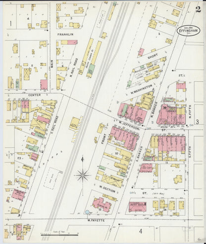 Sanborn Fire Insurance Map from Effingham, Effingham County, Illinois (1898), Sheet #0002 - Complete Map Set gallery image, historic Sanborn map, vintage wall art, Illinois Illinois