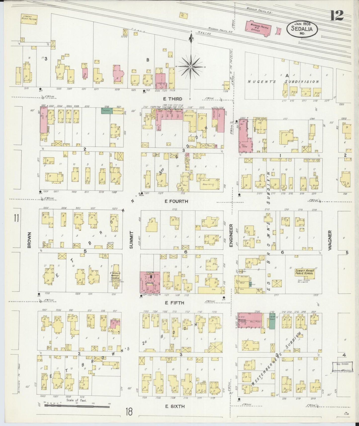 Sanborn Fire Insurance Map from Sedalia, Pettis County, Missouri (1908), Sheet #0012 - Complete Map Set gallery image, historic Sanborn map, vintage wall art, Missouri Missouri