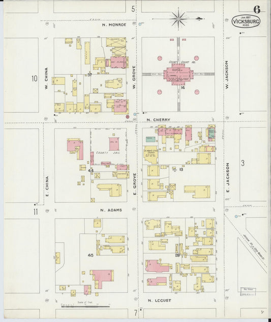 Sanborn Fire Insurance Map from Vicksburg, Warren County, Mississippi (1897), Sheet #0006 - Historic Sanborn Fire Insurance Map Print, vintage old map wall art, antique decor, genealogy gift, Mississippi Mississippi map