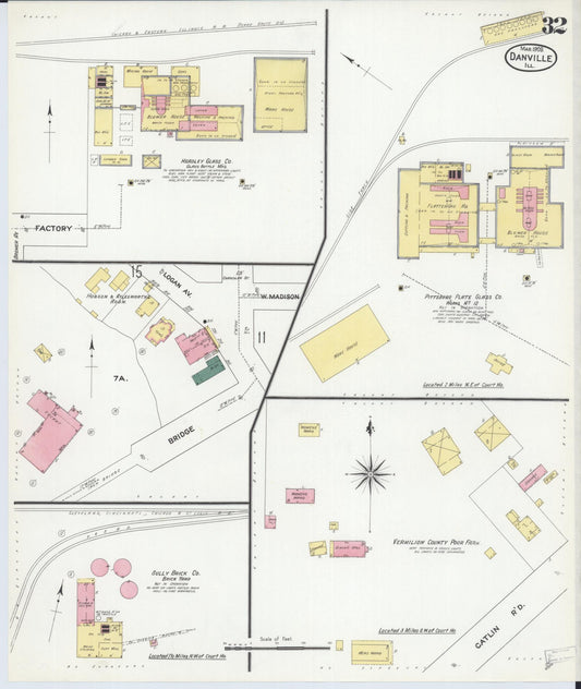 Sanborn Fire Insurance Map from Danville, Vermilion County, Illinois (1909), Sheet #0032 - Historic Sanborn Fire Insurance Map Print, vintage old map wall art, antique decor, genealogy gift, Illinois Illinois map