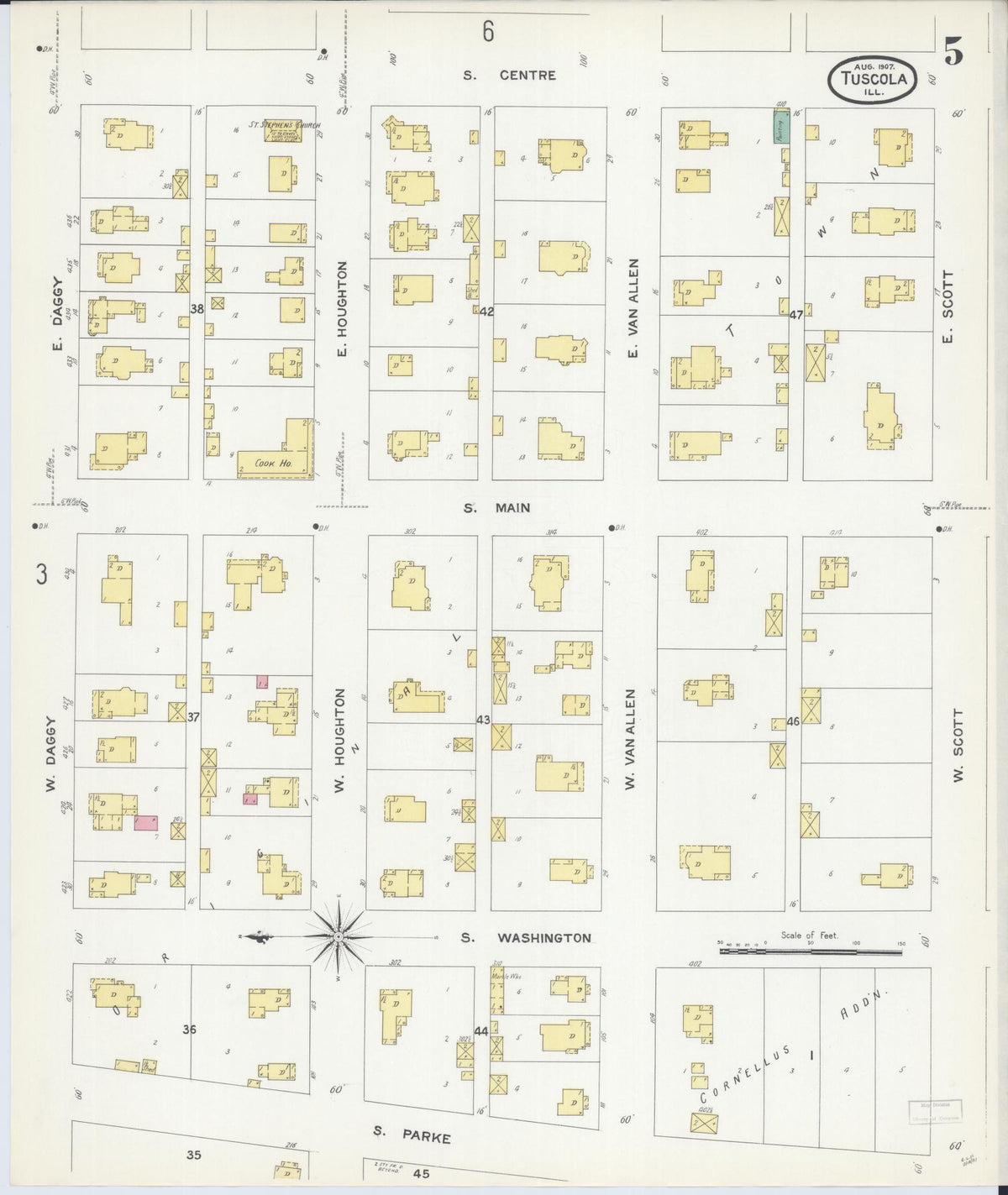 Sanborn Fire Insurance Map from Tuscola, Douglas County, Illinois (1907), Sheet #0005 - Historic Sanborn Fire Insurance Map Print, vintage old map wall art, antique decor, genealogy gift, Illinois Illinois map