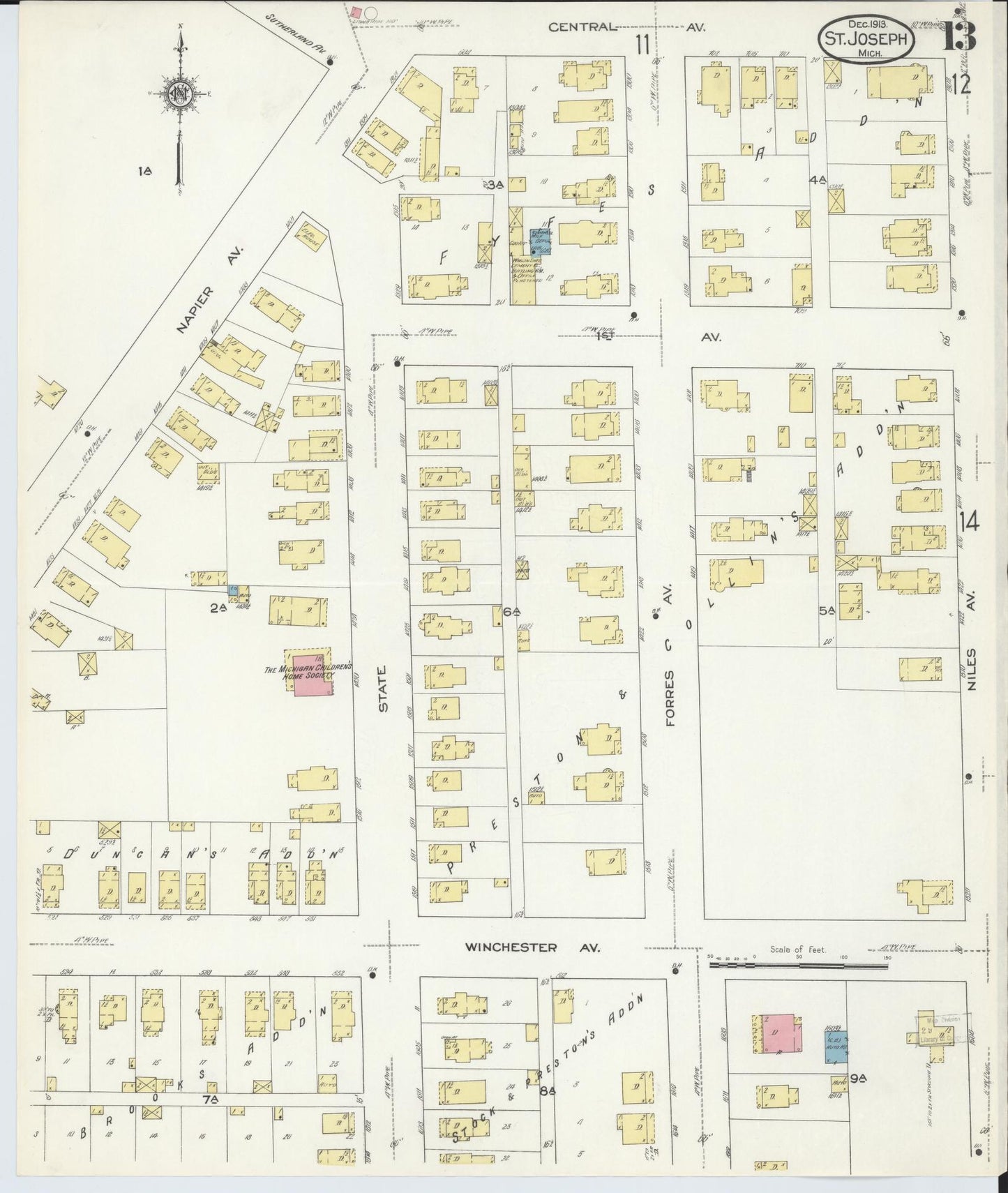 Sanborn Fire Insurance Map from Saint Joseph, Berrien County, Michigan (1913), Sheet #0013 - Complete Map Set gallery image, historic Sanborn map, vintage wall art, Michigan Michigan