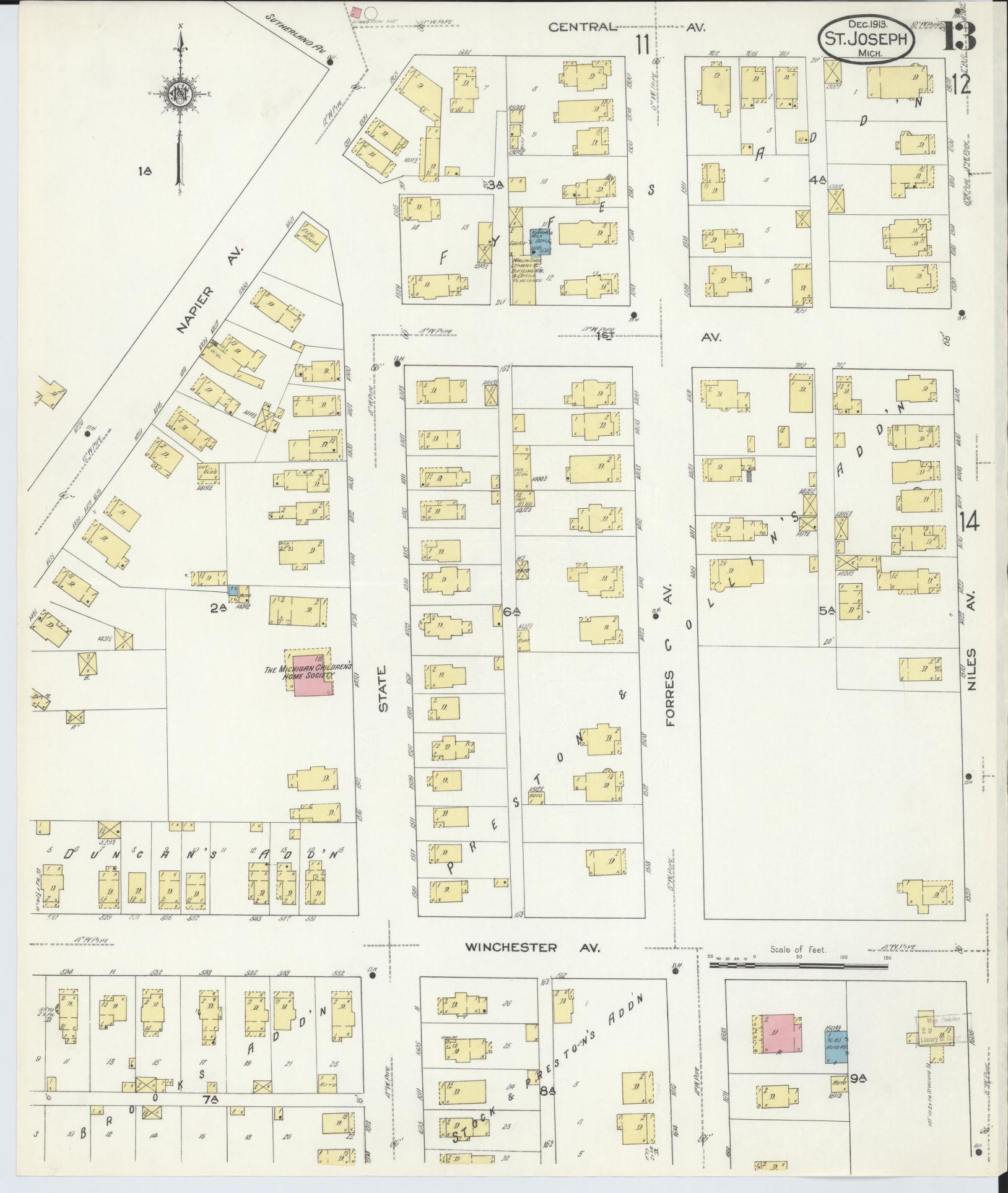 Sanborn Fire Insurance Map from Saint Joseph, Berrien County, Michigan (1913), Sheet #0013 - Complete Map Set gallery image, historic Sanborn map, vintage wall art, Michigan Michigan
