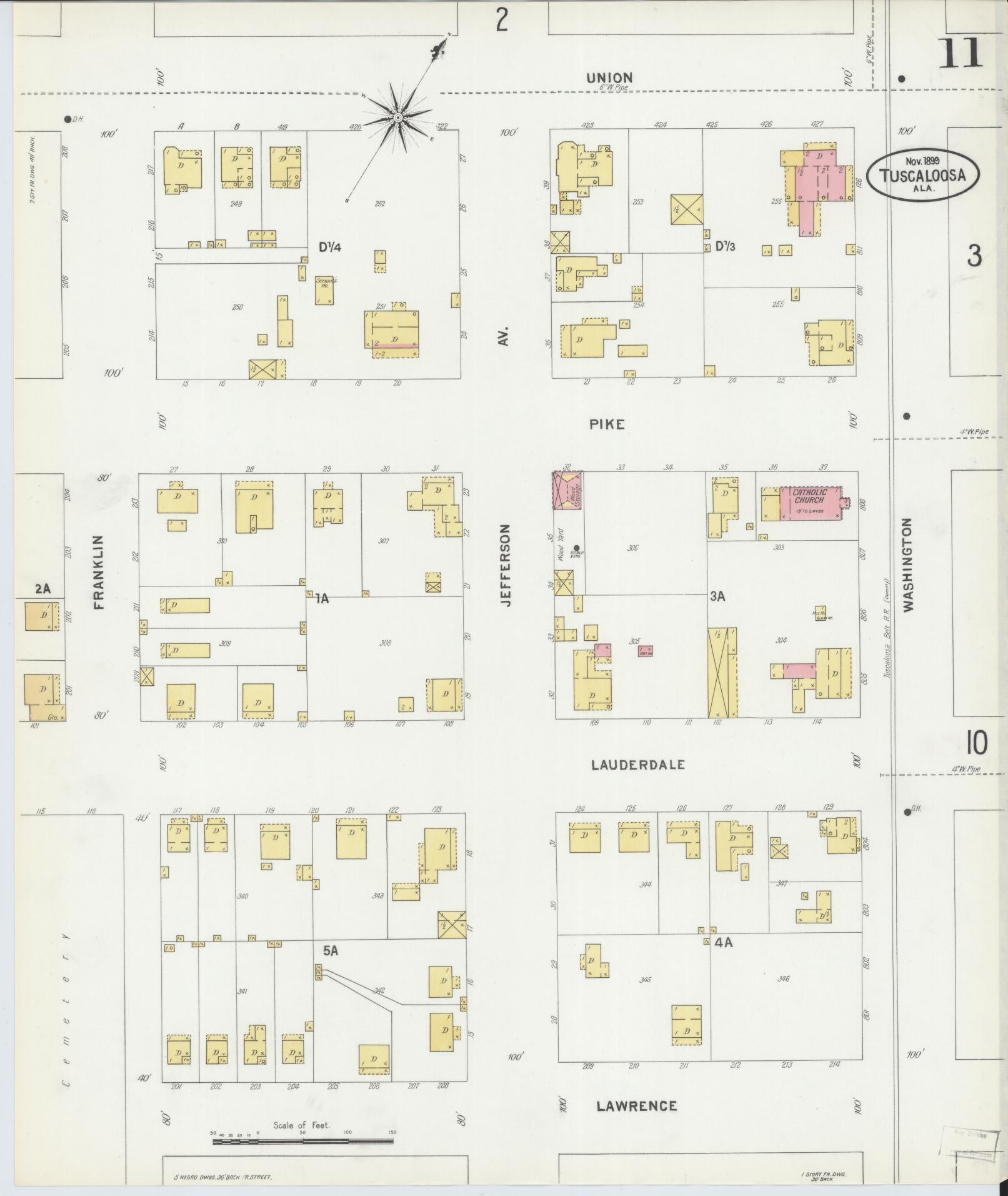 Sanborn Fire Insurance Map from Tuscaloosa, Tuscaloosa County, Alabama (1899), Sheet #0011 - Historic Sanborn Fire Insurance Map Print, vintage old map wall art, antique decor, genealogy gift, Alabama Alabama map