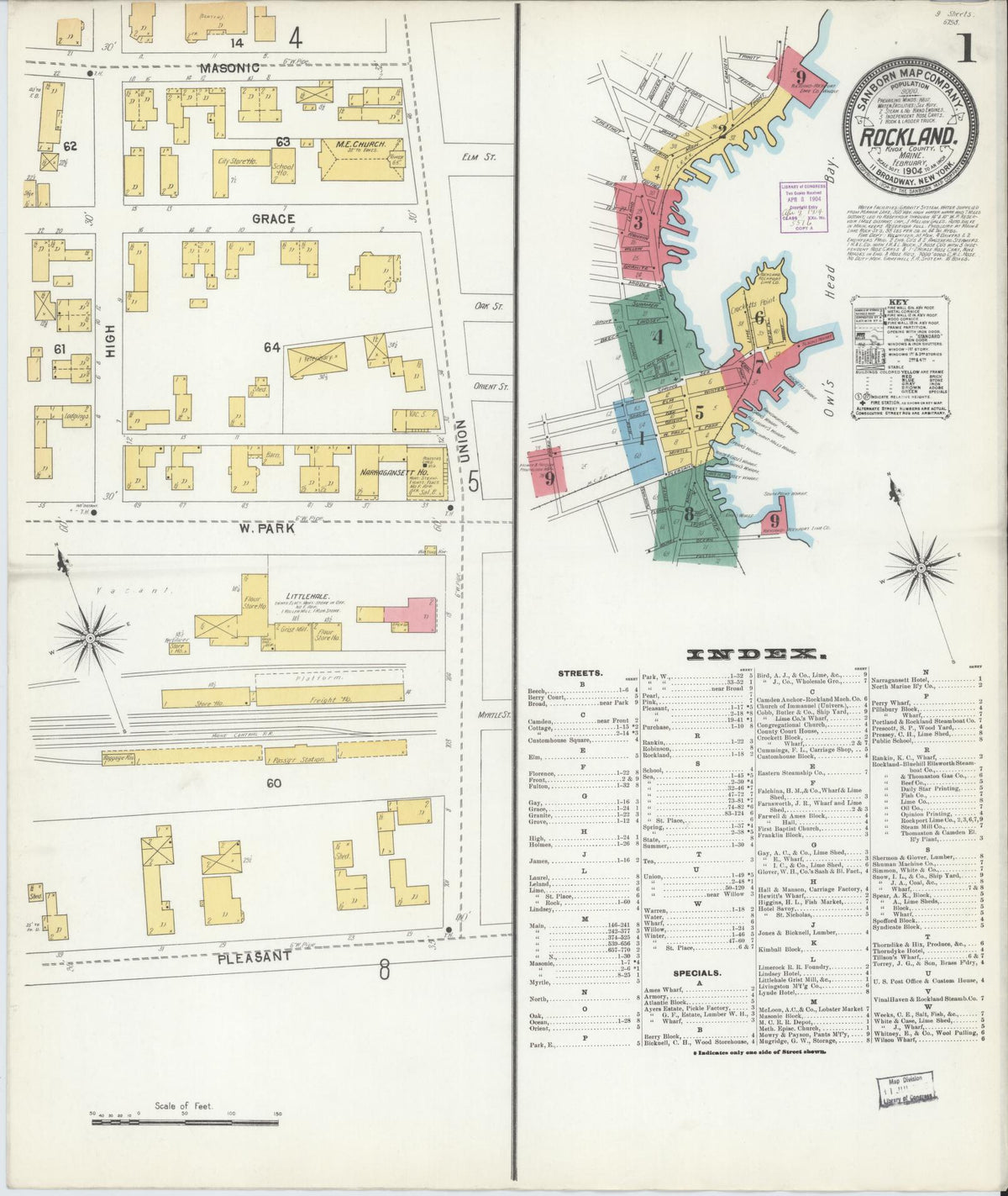 Sanborn Fire Insurance Map from Rockland, Knox County, Maine (1904), Sheet #0001 - Complete Map Set gallery image, historic Sanborn map, vintage wall art, Maine Maine