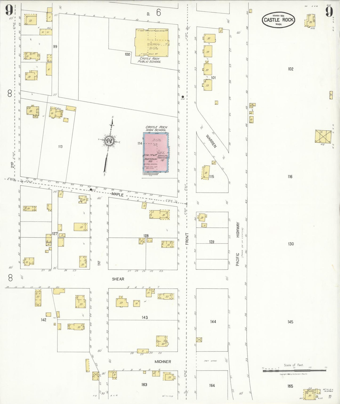 Sanborn Fire Insurance Map from Castle Rock, Cowlitz County, Washington (1928), Sheet #0009 - Complete Map Set gallery image, historic Sanborn map, vintage wall art, Washington Washington