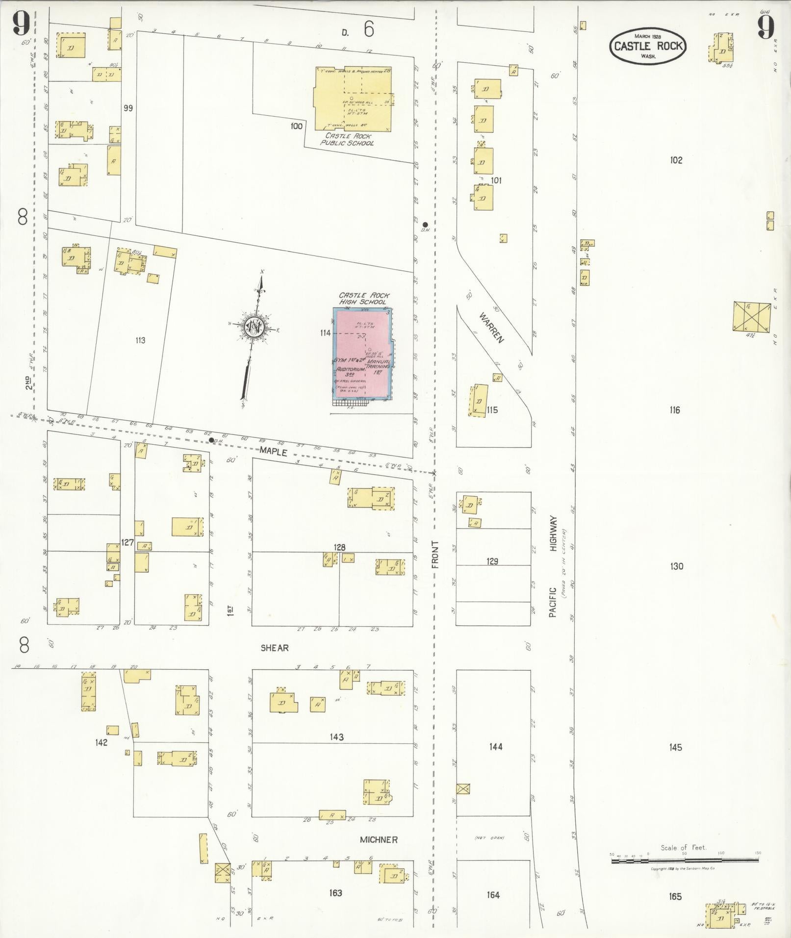 Sanborn Fire Insurance Map from Castle Rock, Cowlitz County, Washington (1928), Sheet #0009 - Complete Map Set gallery image, historic Sanborn map, vintage wall art, Washington Washington