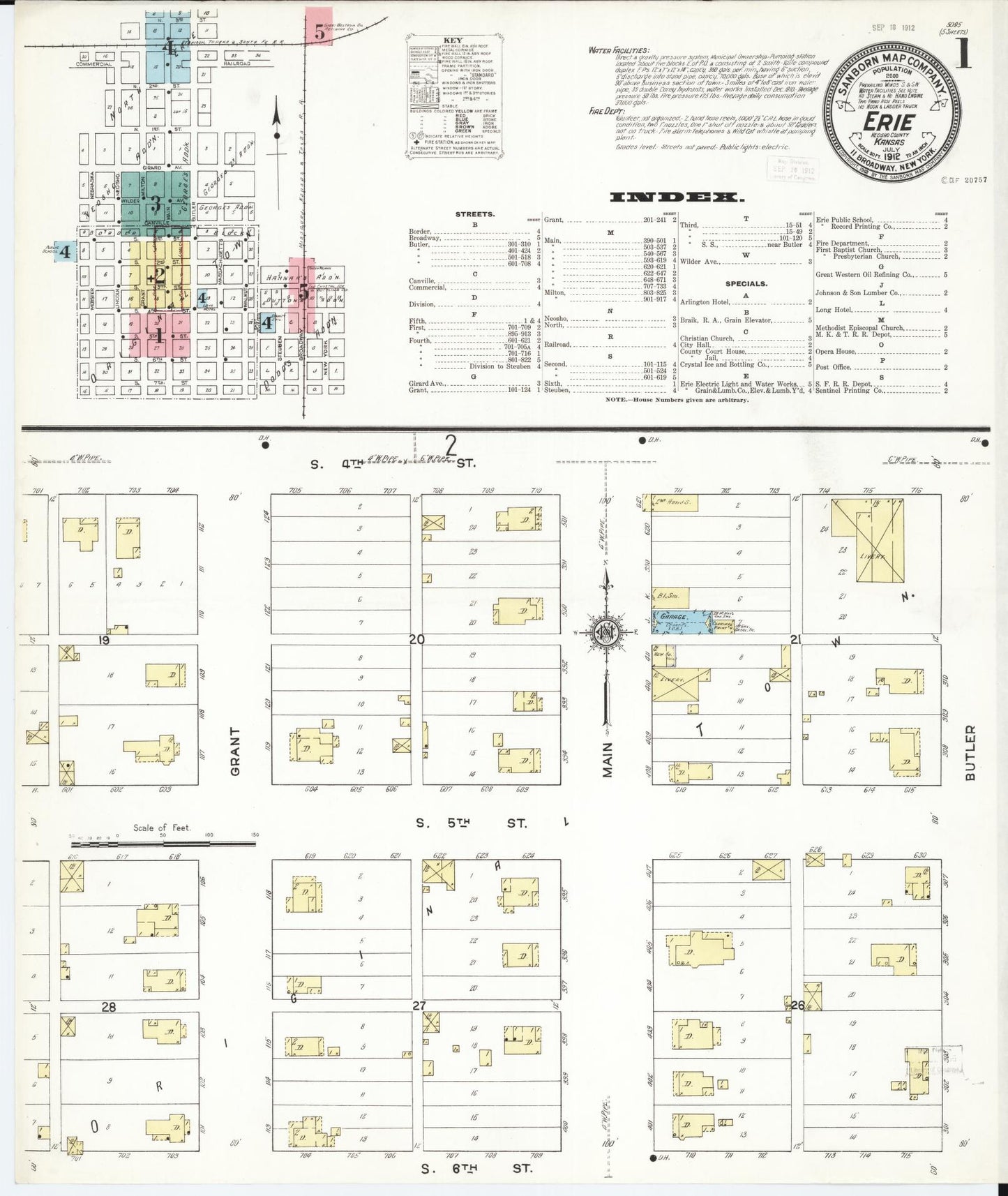 Sanborn Fire Insurance Map from Erie, Neosho County, Kansas (1912), Sheet #0001 - Complete Map Set gallery image, historic Sanborn map, vintage wall art, Kansas Kansas