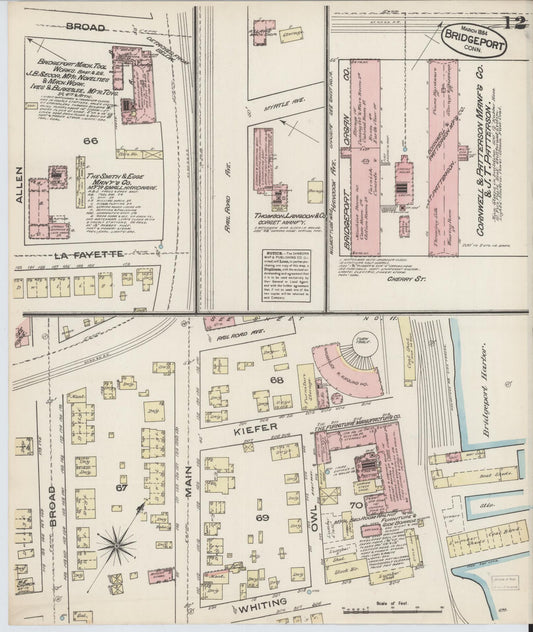 Sanborn Fire Insurance Map from Bridgeport, Fairfield County, Connecticut (1884), Sheet #0012 - Historic Sanborn Fire Insurance Map Print, vintage old map wall art, antique decor, genealogy gift, Connecticut Connecticut map