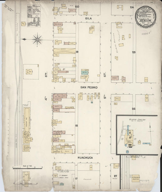 Sanborn Fire Insurance Map from Benson, Cochise County, Arizona (1890), Sheet #0001 - Historic Sanborn Fire Insurance Map Print, vintage old map wall art, antique decor, genealogy gift, Arizona Arizona map