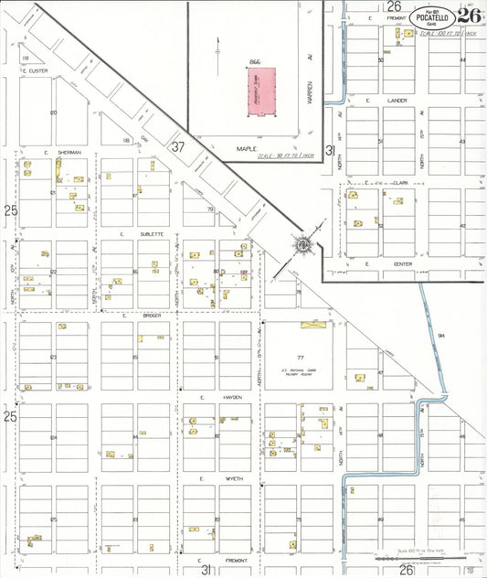 Sanborn Fire Insurance Map from Pocatello, Bannock County, Idaho (1921), Sheet #0026 - Historic Sanborn Fire Insurance Map Print, vintage old map wall art, antique decor, genealogy gift, Idaho Idaho map