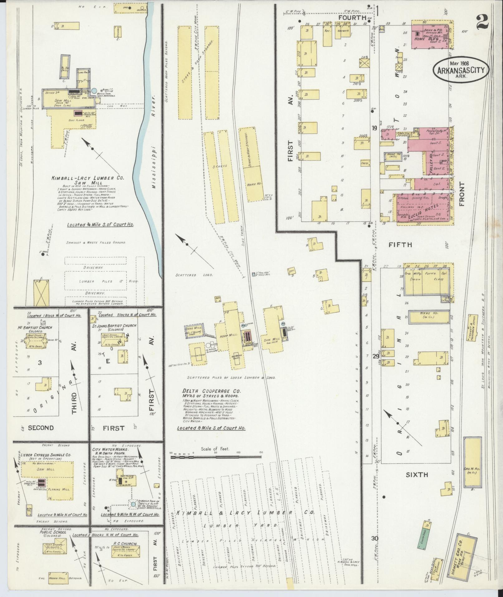 Sanborn Fire Insurance Map from Arkansas City, Desha County, Arkansas (1908), Sheet #0002 - Historic Sanborn Fire Insurance Map Print, vintage old map wall art, antique decor, genealogy gift, Arkansas Arkansas map
