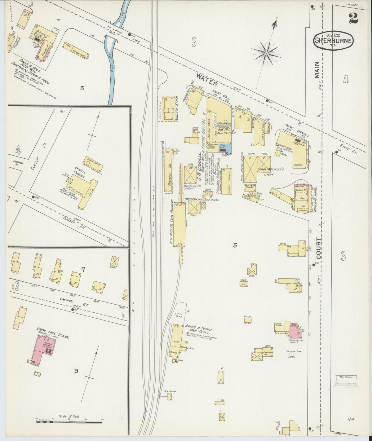 Sanborn Fire Insurance Map from Sherburne, Chenango County, New York (1892), Sheet #0002 - Historic Sanborn Fire Insurance Map Print, vintage old map wall art, antique decor, genealogy gift, New York New York map