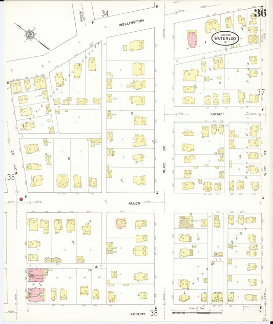 Sanborn Fire Insurance Map from Waterloo, Black Hawk County, Iowa (1910), Sheet #0036 - Historic Sanborn Fire Insurance Map Print, vintage old map wall art