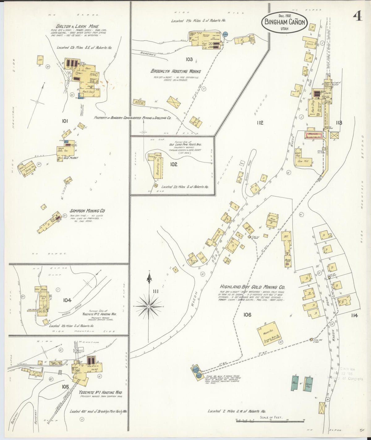 Sanborn Fire Insurance Map from Bingham Canyon, Salt Lake County, Utah (1902), Sheet #0004 - Complete Map Set gallery image, historic Sanborn map, vintage wall art, Utah Utah