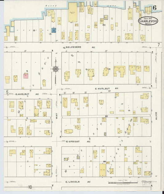 Sanborn Fire Insurance Map from Charlevoix, Charlevoix County, Michigan (1917), Sheet #0006 - Historic Sanborn Fire Insurance Map Print, vintage old map wall art, antique decor, genealogy gift, Michigan Michigan map
