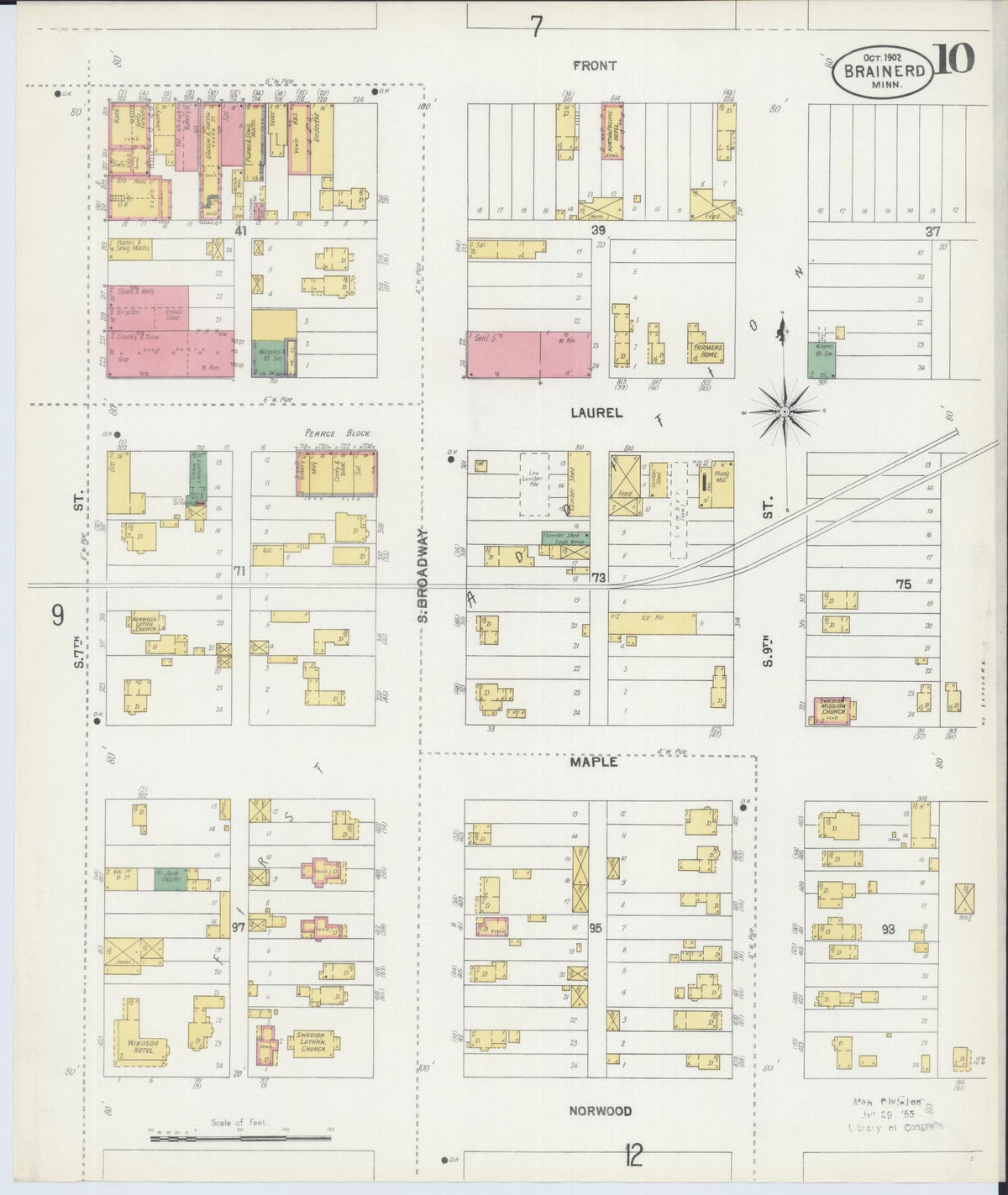 Sanborn Fire Insurance Map from Brainerd, Crow Wing County, Minnesota (1902), Sheet #0010 - Historic Sanborn Fire Insurance Map Print, vintage old map wall art, antique decor, genealogy gift, Minnesota Minnesota map