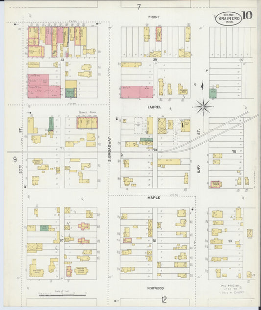 Sanborn Fire Insurance Map from Brainerd, Crow Wing County, Minnesota (1902), Sheet #0010 - Historic Sanborn Fire Insurance Map Print, vintage old map wall art, antique decor, genealogy gift, Minnesota Minnesota map