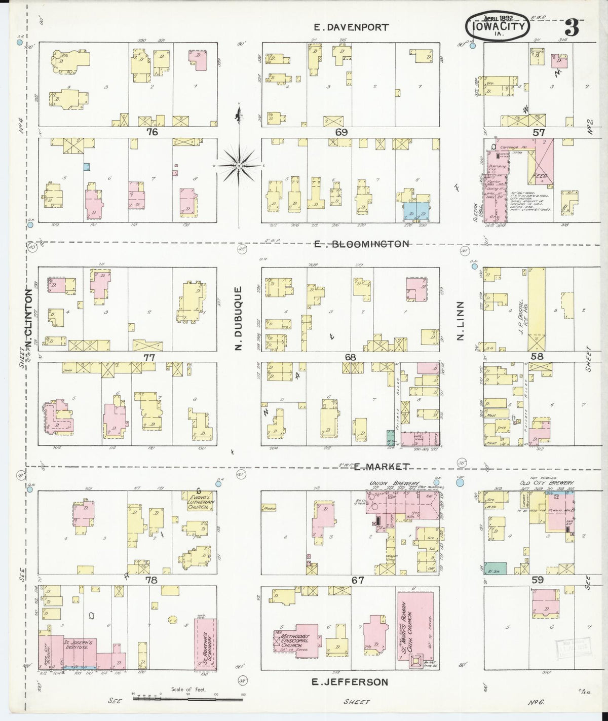 Sanborn Fire Insurance Map from Iowa City, Johnson County, Iowa (1892), Sheet #0003 - Historic Sanborn Fire Insurance Map Print