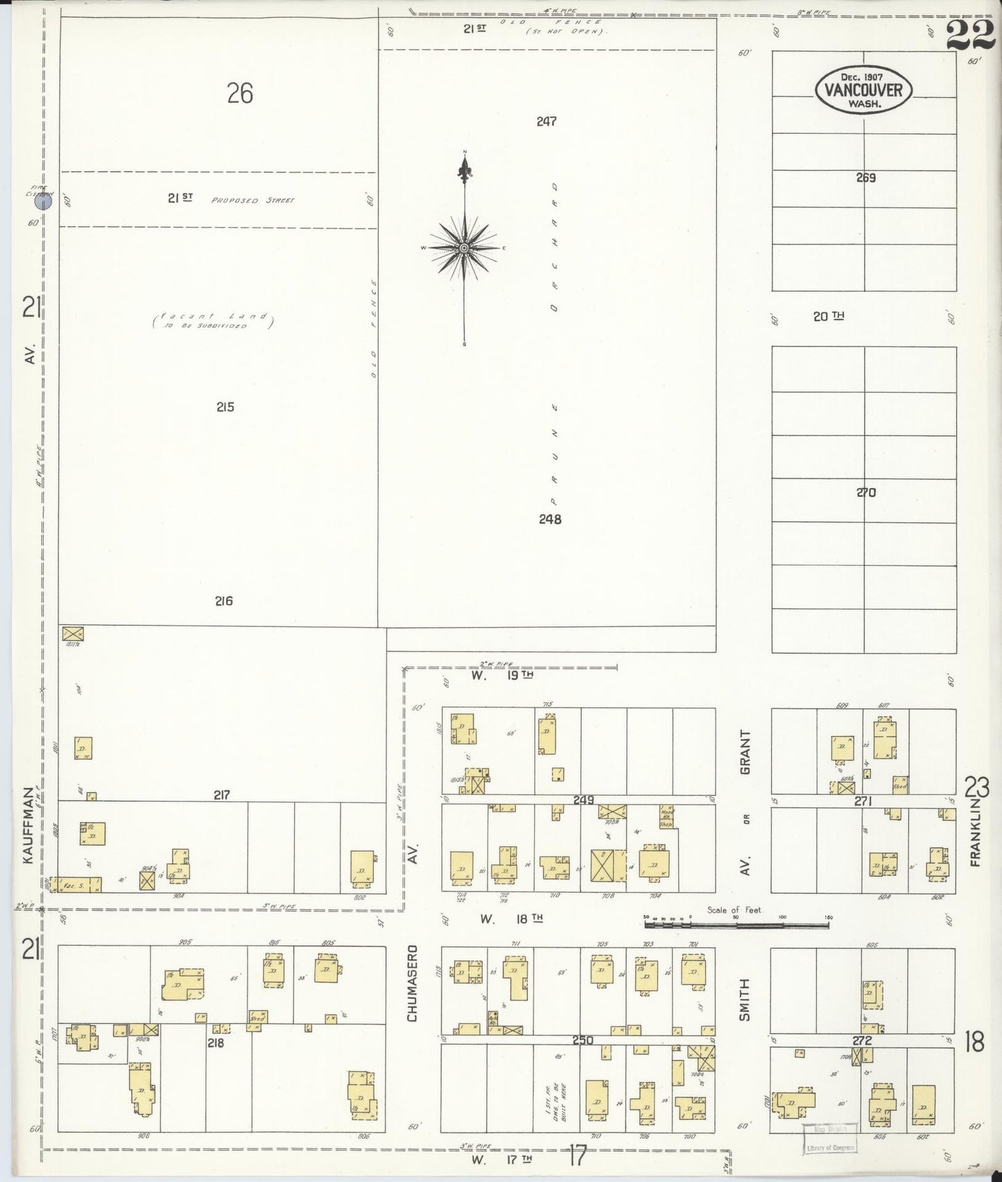Sanborn Fire Insurance Map from Vancouver, Clark County, Washington (1907), Sheet #0022 - Complete Map Set gallery image, historic Sanborn map, vintage wall art, Washington Washington