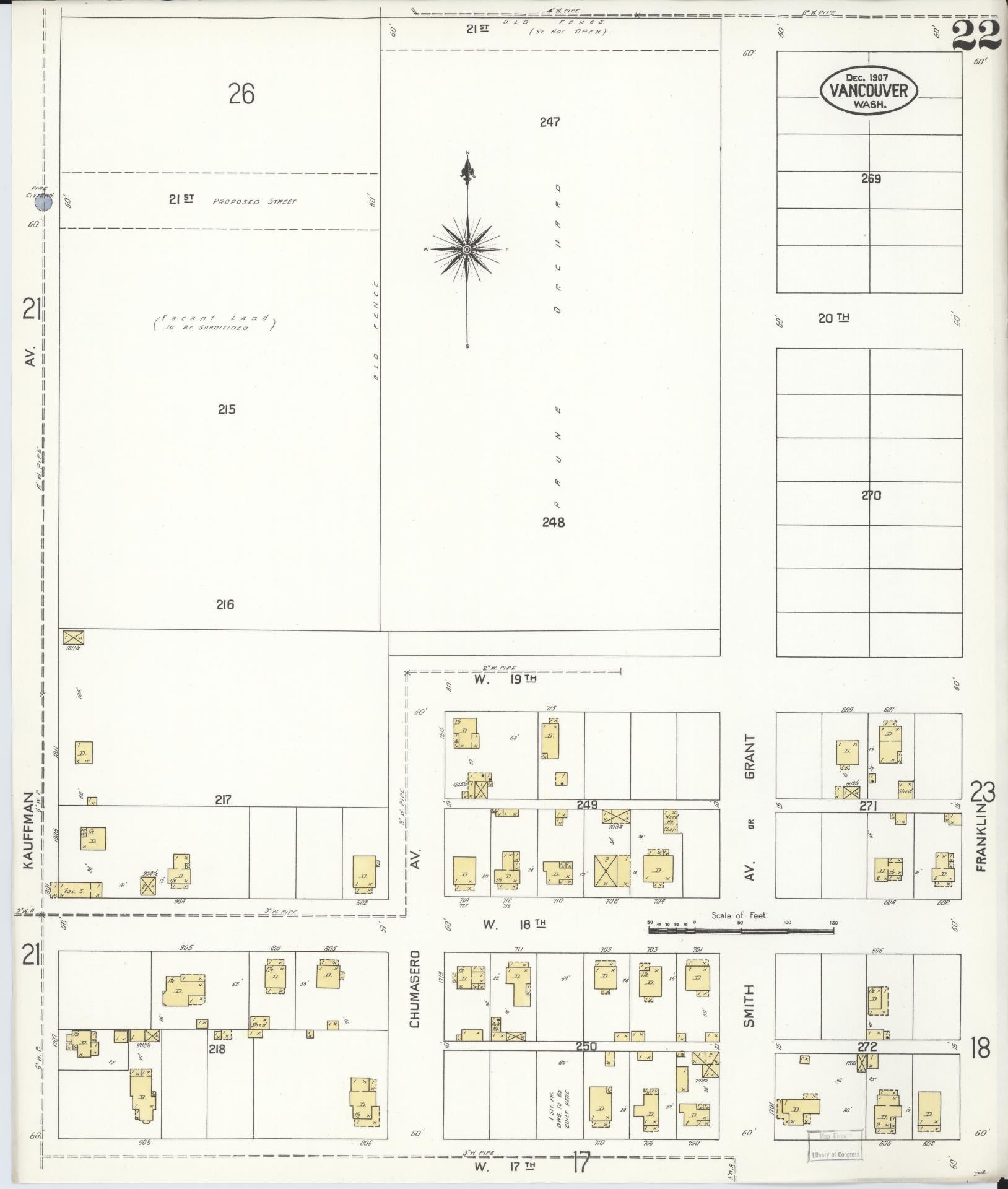 Sanborn Fire Insurance Map from Vancouver, Clark County, Washington (1907), Sheet #0022 - Complete Map Set gallery image, historic Sanborn map, vintage wall art, Washington Washington