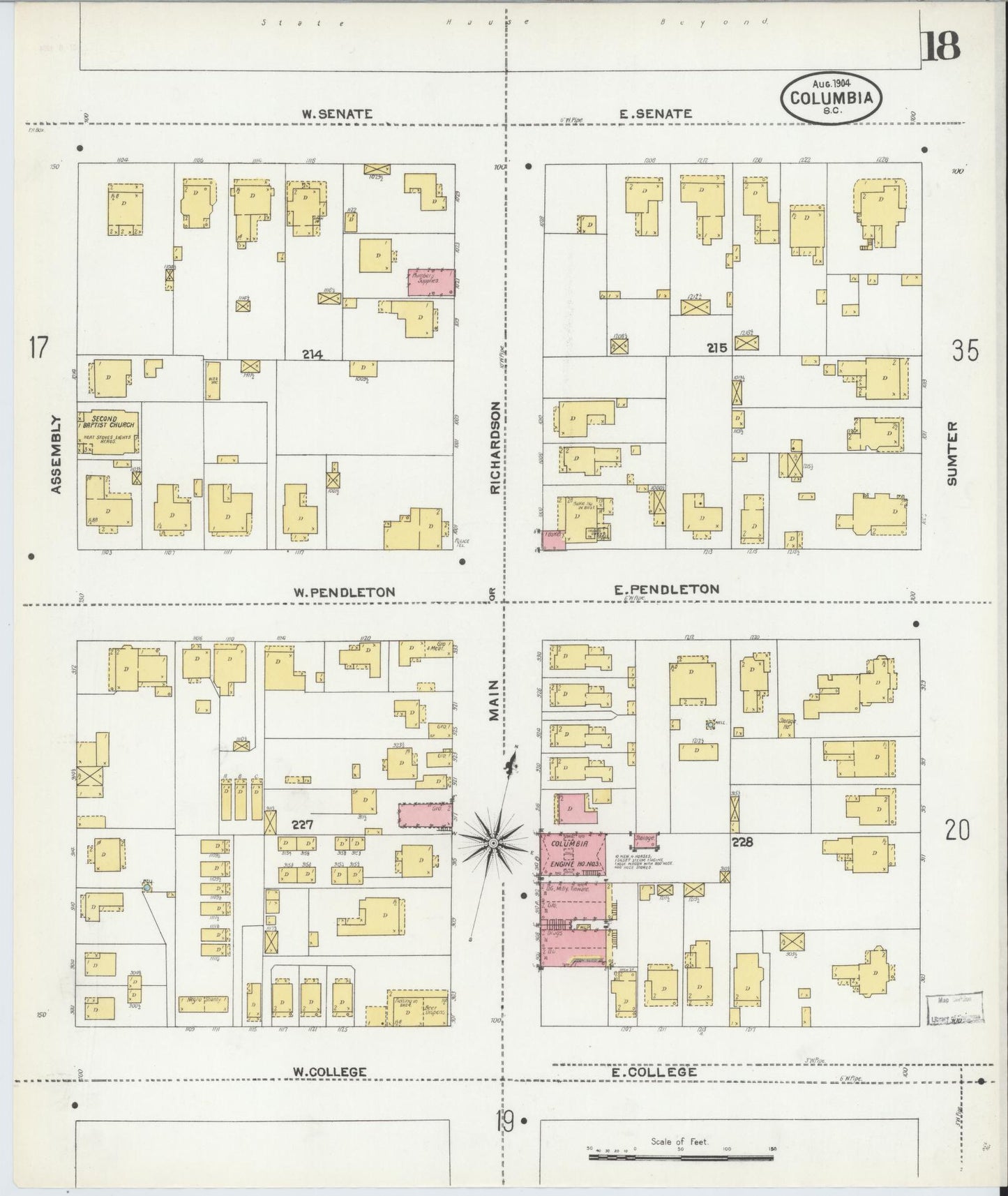 Sanborn Fire Insurance Map from Columbia, Richland County, South Carolina (1904), Sheet #0018 - Complete Map Set gallery image, historic Sanborn map, vintage wall art, South Carolina South Carolina