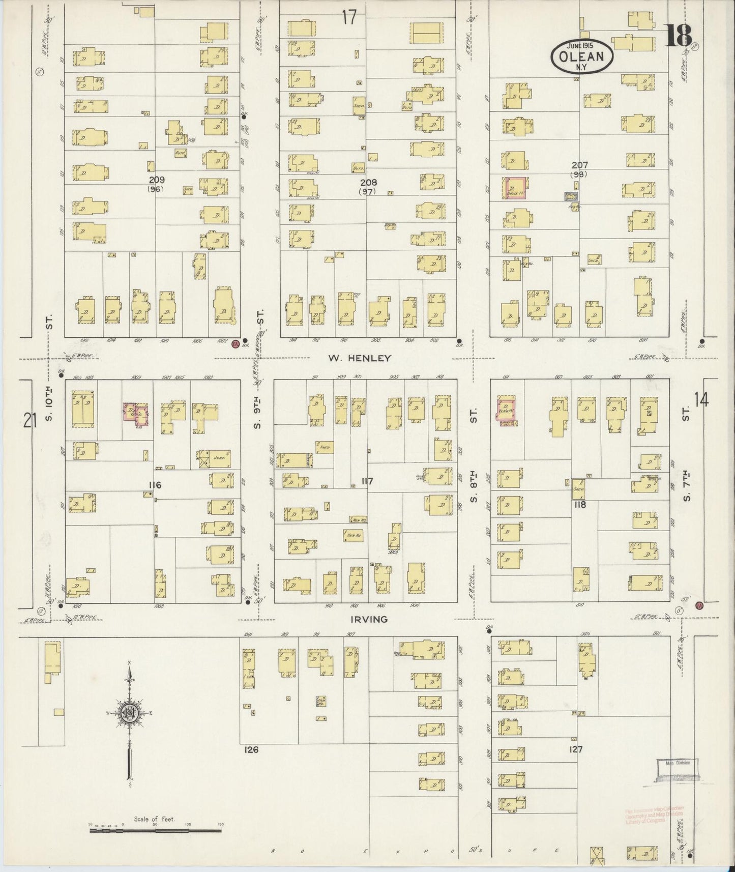 Sanborn Fire Insurance Map from Olean, Cattaraugus County, New York (1915), Sheet #0018 - Complete Map Set gallery image, historic Sanborn map, vintage wall art, New York New York