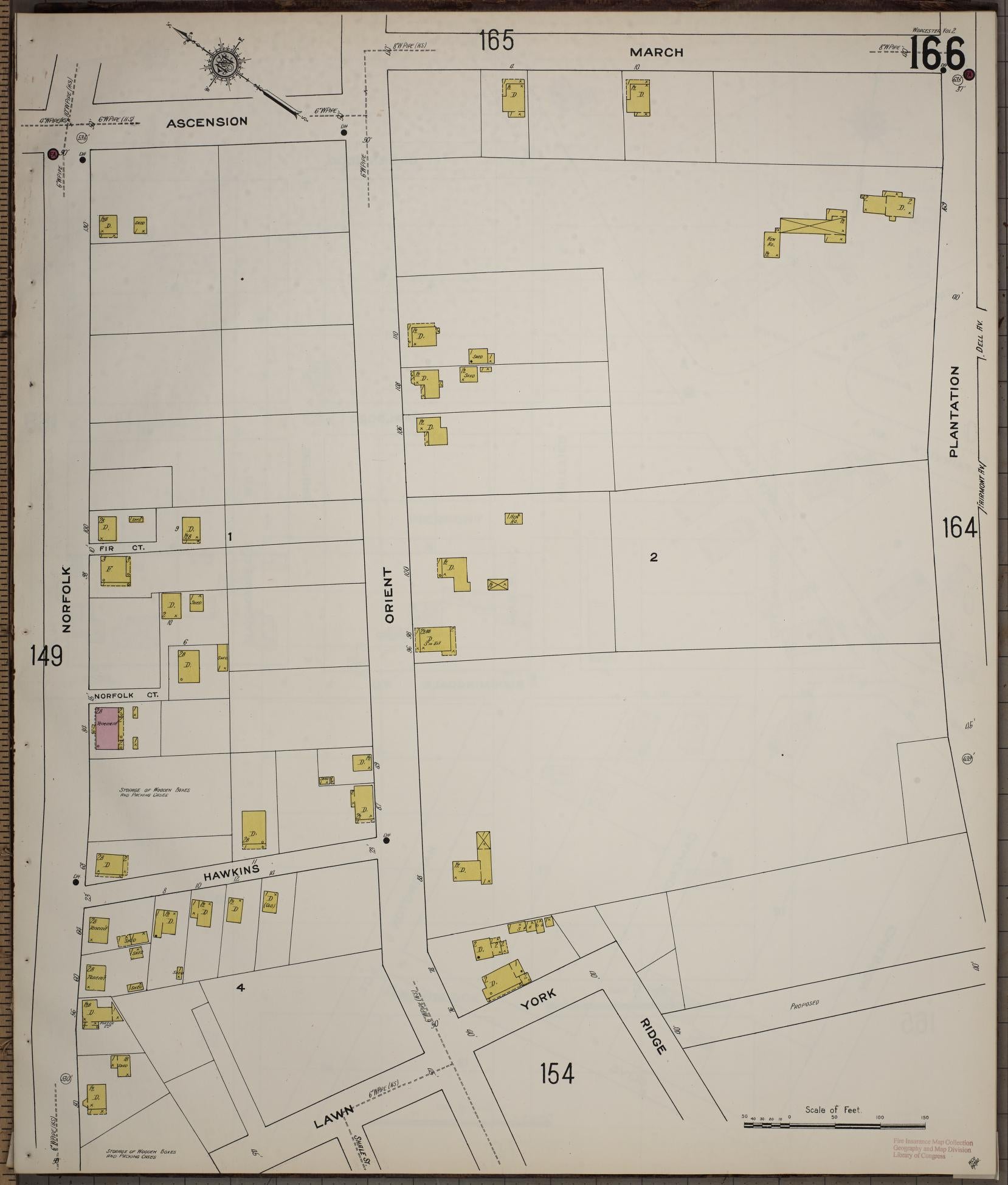 Sanborn Fire Insurance Map from Worcester, Worcester County, Massachusetts (1910), Sheet #0166 - Historic Sanborn Fire Insurance Map Print, vintage old map wall art, antique decor, genealogy gift, Massachusetts Massachusetts map