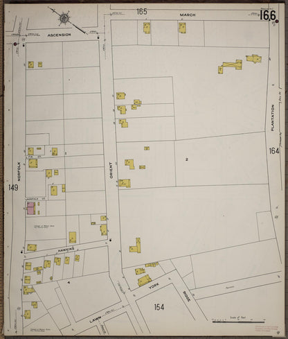 Sanborn Fire Insurance Map from Worcester, Worcester County, Massachusetts (1910), Sheet #0166 - Historic Sanborn Fire Insurance Map Print, vintage old map wall art, antique decor, genealogy gift, Massachusetts Massachusetts map