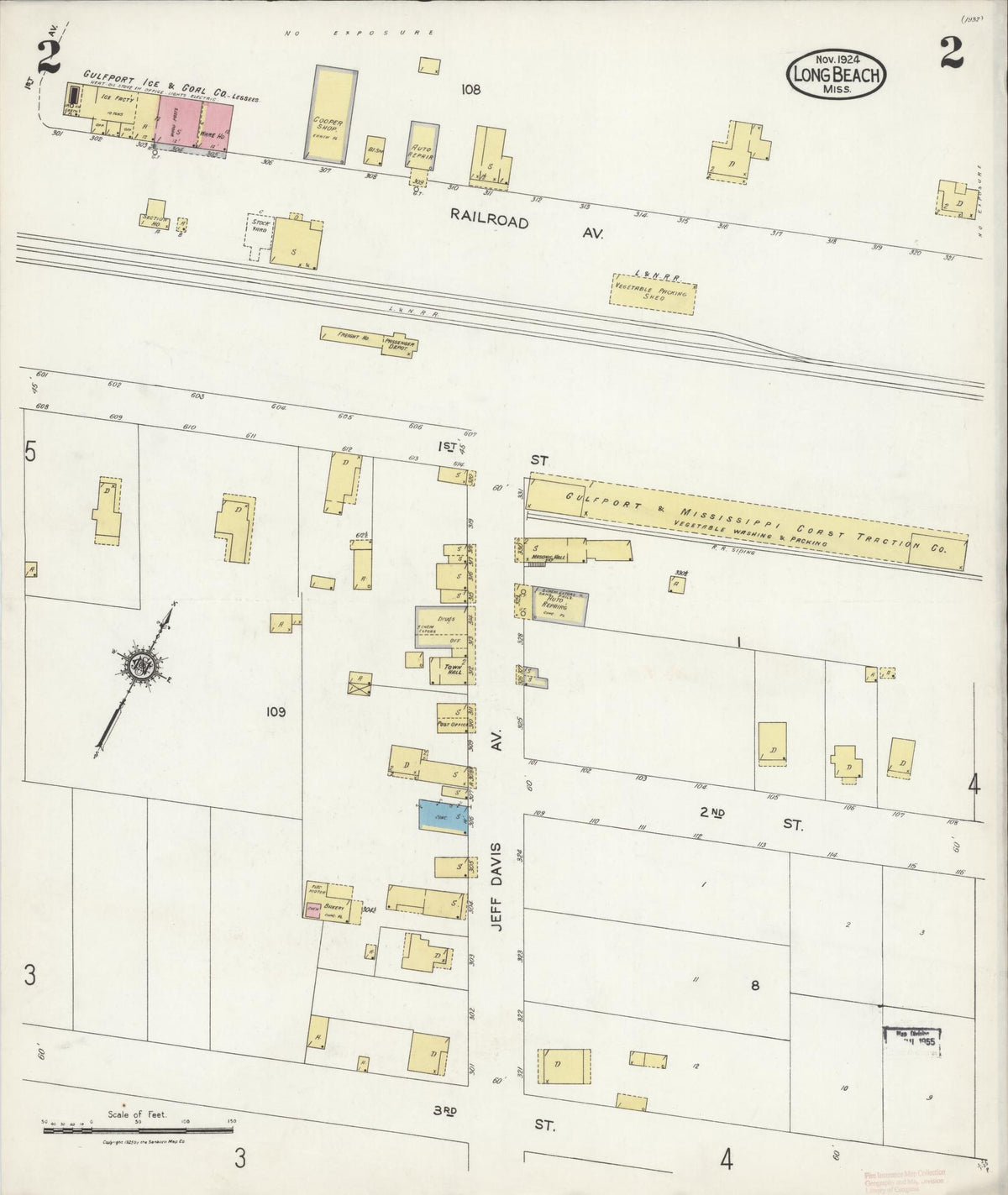 Sanborn Fire Insurance Map from Long Beach, Harrison County, Mississippi (1924), Sheet #0002 - Complete Map Set gallery image, historic Sanborn map, vintage wall art, Mississippi Mississippi