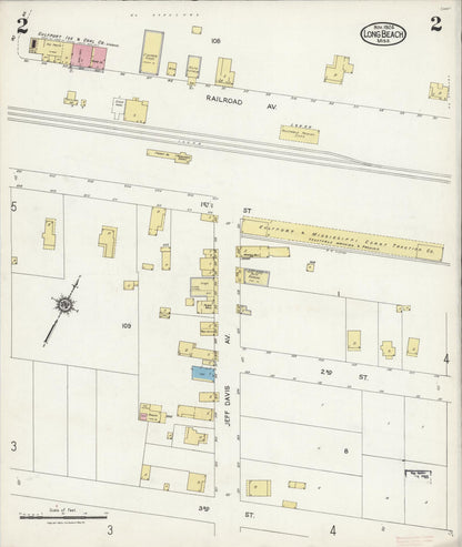 Sanborn Fire Insurance Map from Long Beach, Harrison County, Mississippi (1924), Sheet #0002 - Complete Map Set gallery image, historic Sanborn map, vintage wall art, Mississippi Mississippi