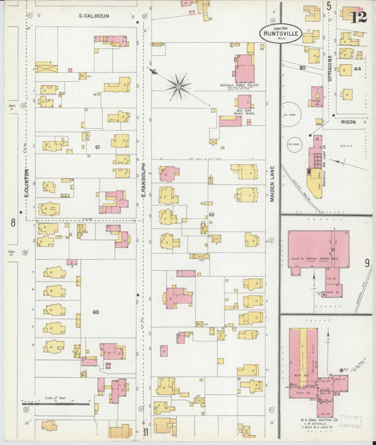 Sanborn Fire Insurance Map from Huntsville, Madison County, Alabama (1901), Sheet #0012 - Historic Sanborn Fire Insurance Map Print, vintage old map wall art, antique decor, genealogy gift, Alabama Alabama map