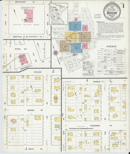 Sanborn Fire Insurance Map from Benson, Swift County, Minnesota (1916), Sheet #0001 - Historic Sanborn Fire Insurance Map Print, vintage old map wall art, antique decor, genealogy gift, Minnesota Minnesota map