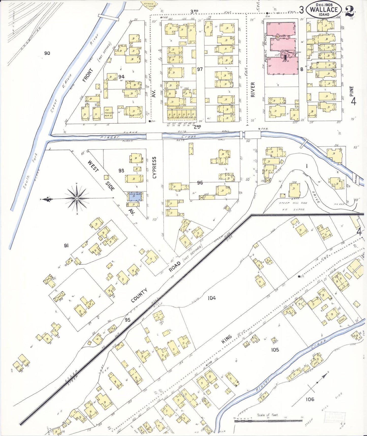 Sanborn Fire Insurance Map from Wallace, Shoshone County, Idaho (1908), Sheet #0002 - Historic Sanborn Fire Insurance Map Print, vintage old map wall art, antique decor, genealogy gift, Idaho Idaho map