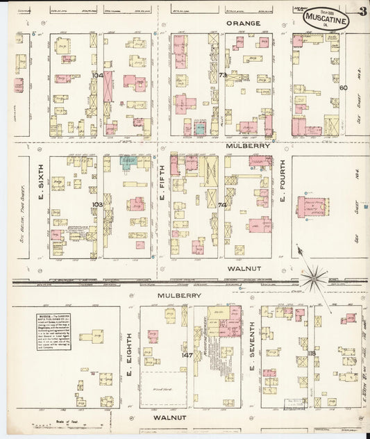 Sanborn Fire Insurance Map from Muscatine, Muscatine County, Iowa (1883), Sheet #0003 - Historic Sanborn Fire Insurance Map Print, vintage old map wall art