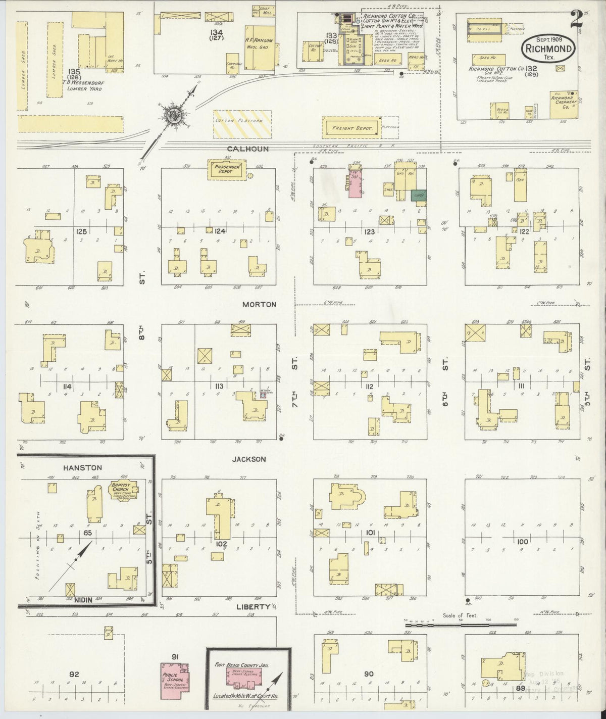 Sanborn Fire Insurance Map from Richmond, Fort Bend County, Texas (1909), Sheet #0002 - Historic Sanborn Fire Insurance Map Print, vintage old map wall art, antique decor, genealogy gift, Texas Texas map