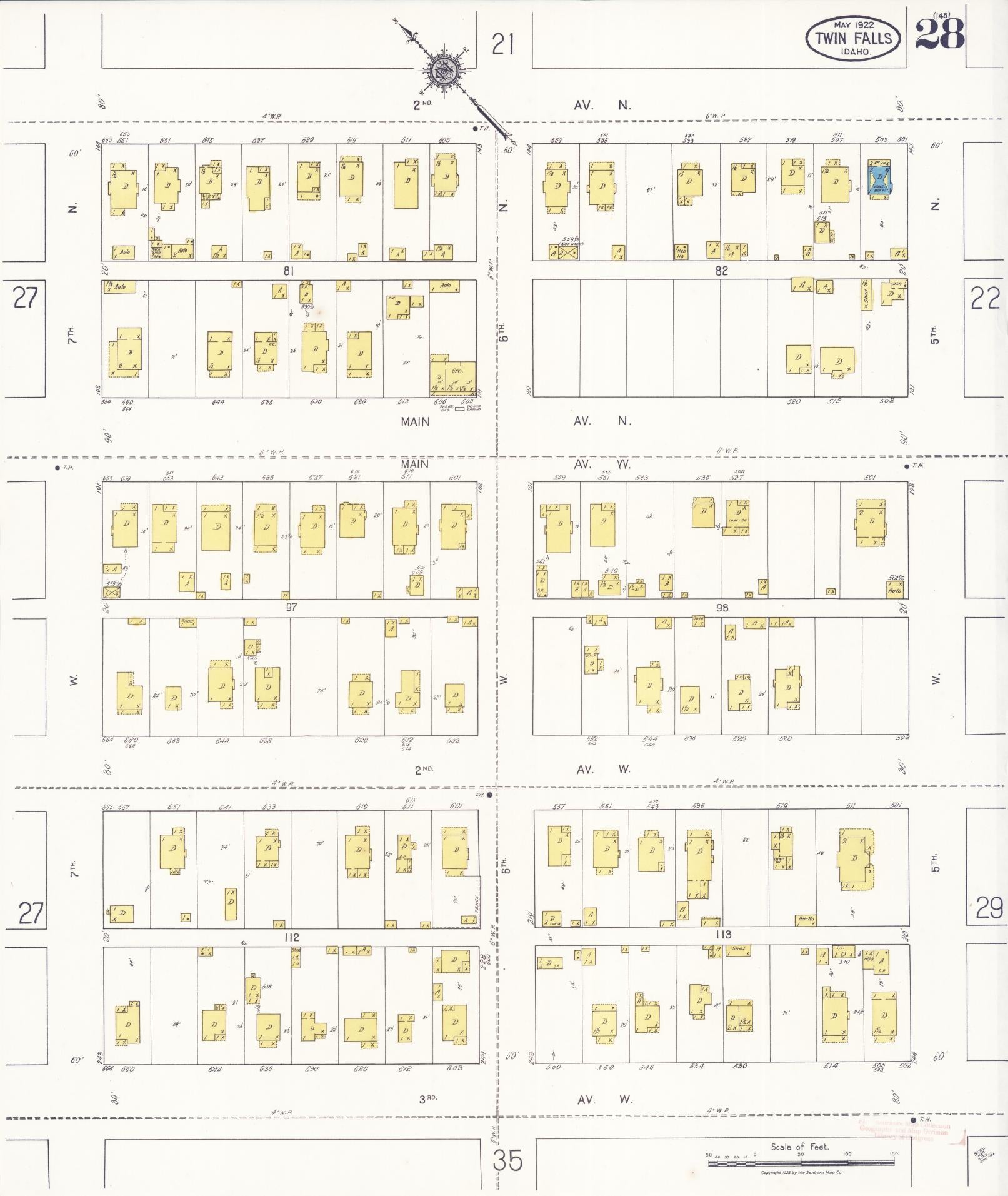 Sanborn Fire Insurance Map from Twin Falls, Twin Falls County, Idaho (1922), Sheet #0028 - Complete Map Set gallery image, historic Sanborn map, vintage wall art, Falls Idaho