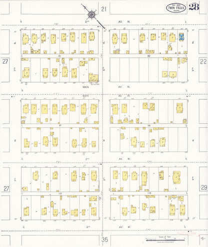 Sanborn Fire Insurance Map from Twin Falls, Twin Falls County, Idaho (1922), Sheet #0028 - Complete Map Set gallery image, historic Sanborn map, vintage wall art, Falls Idaho