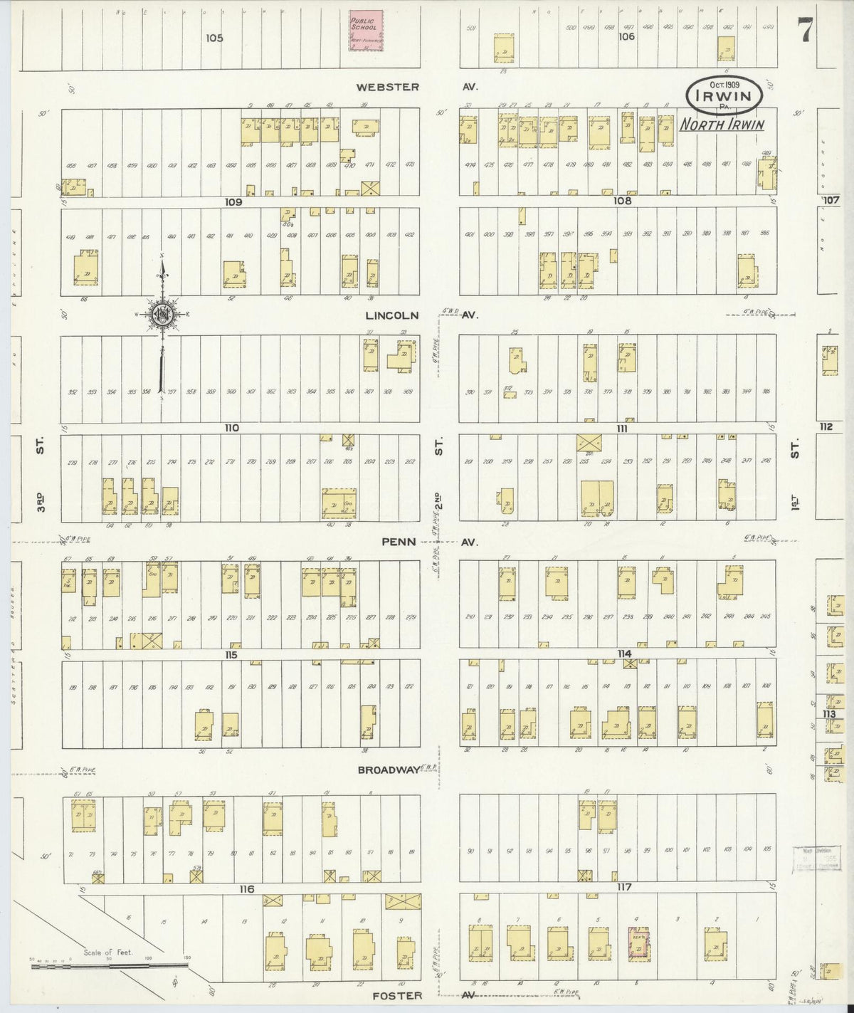 Sanborn Fire Insurance Map from Irwin, Westmoreland County, Pennsylvania (1909), Sheet #0007 - Historic Sanborn Fire Insurance Map Print, vintage old map wall art, antique decor, genealogy gift, Pennsylvania Pennsylvania map