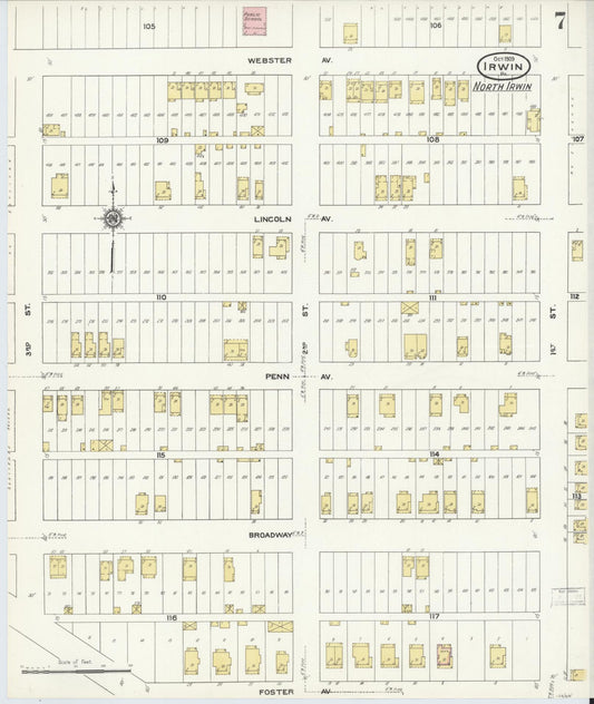 Sanborn Fire Insurance Map from Irwin, Westmoreland County, Pennsylvania (1909), Sheet #0007 - Historic Sanborn Fire Insurance Map Print, vintage old map wall art, antique decor, genealogy gift, Pennsylvania Pennsylvania map