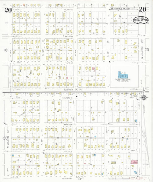 Sanborn Fire Insurance Map from Manhattan, Riley County, Kansas (1930), Sheet #0020 - Historic Sanborn Fire Insurance Map Print, vintage old map wall art, antique decor, genealogy gift, Kansas Kansas map