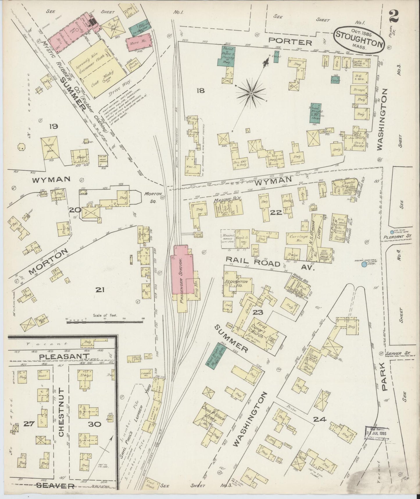 Sanborn Fire Insurance Map from Stoughton, Norfolk County, Massachusetts (1885), Sheet #0002 - Complete Map Set gallery image, historic Sanborn map, vintage wall art, Massachusetts Massachusetts