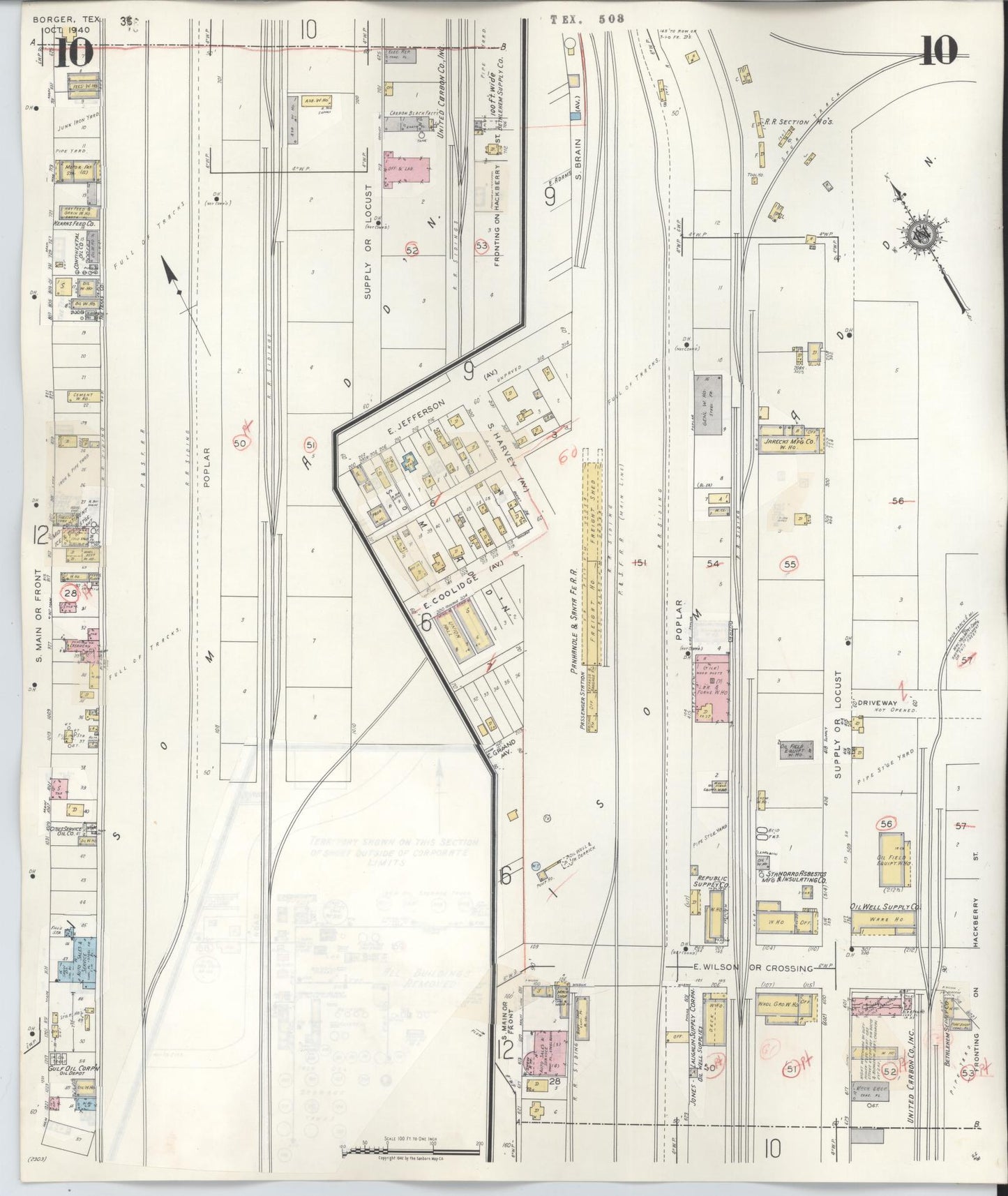 Sanborn Fire Insurance Map from Borger, Hutchinson County, Texas (1950), Sheet #0010 - Historic Sanborn Fire Insurance Map Print, vintage old map wall art, antique decor, genealogy gift, Texas Texas map