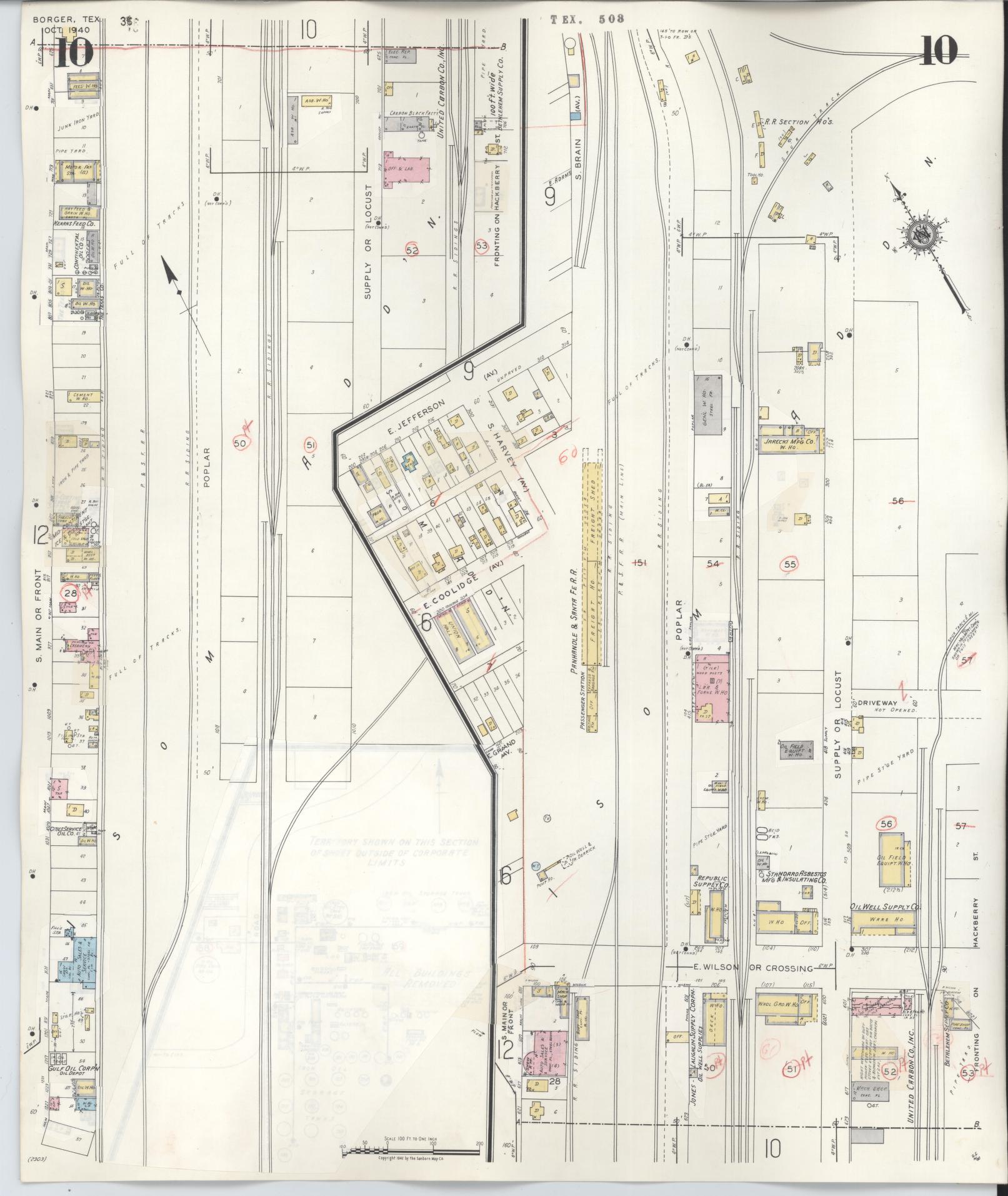 Sanborn Fire Insurance Map from Borger, Hutchinson County, Texas (1950), Sheet #0010 - Historic Sanborn Fire Insurance Map Print, vintage old map wall art, antique decor, genealogy gift, Texas Texas map