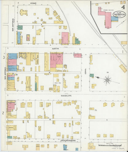 Sanborn Fire Insurance Map from San Marcos, Hays County, Texas (1906), Sheet #0004 - Complete Map Set gallery image, historic Sanborn map, vintage wall art, Texas Texas