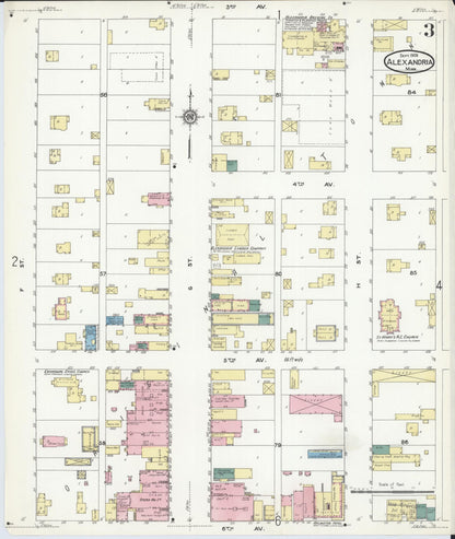 Sanborn Fire Insurance Map from Alexandria, Douglas County, Minnesota (1909), Sheet #0003 - Historic Sanborn Fire Insurance Map Print, vintage old map wall art, antique decor, genealogy gift, Minnesota Minnesota map