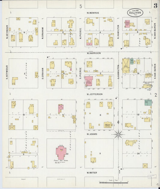 Sanborn Fire Insurance Map from Sullivan, Moultrie County, Illinois (1898), Sheet #0003 - Historic Sanborn Fire Insurance Map Print, vintage old map wall art, antique decor, genealogy gift, Illinois Illinois map